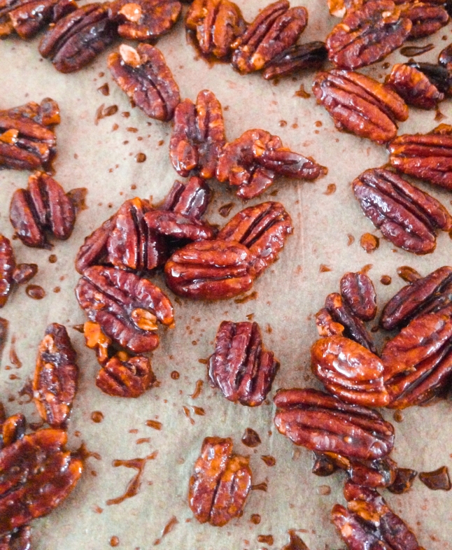 Maple, smoked chili, salt, and pepper give these pecans a kick.